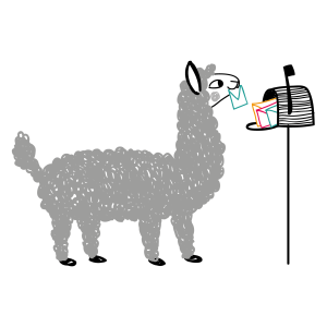 illustration with an alpaca and a mailbox